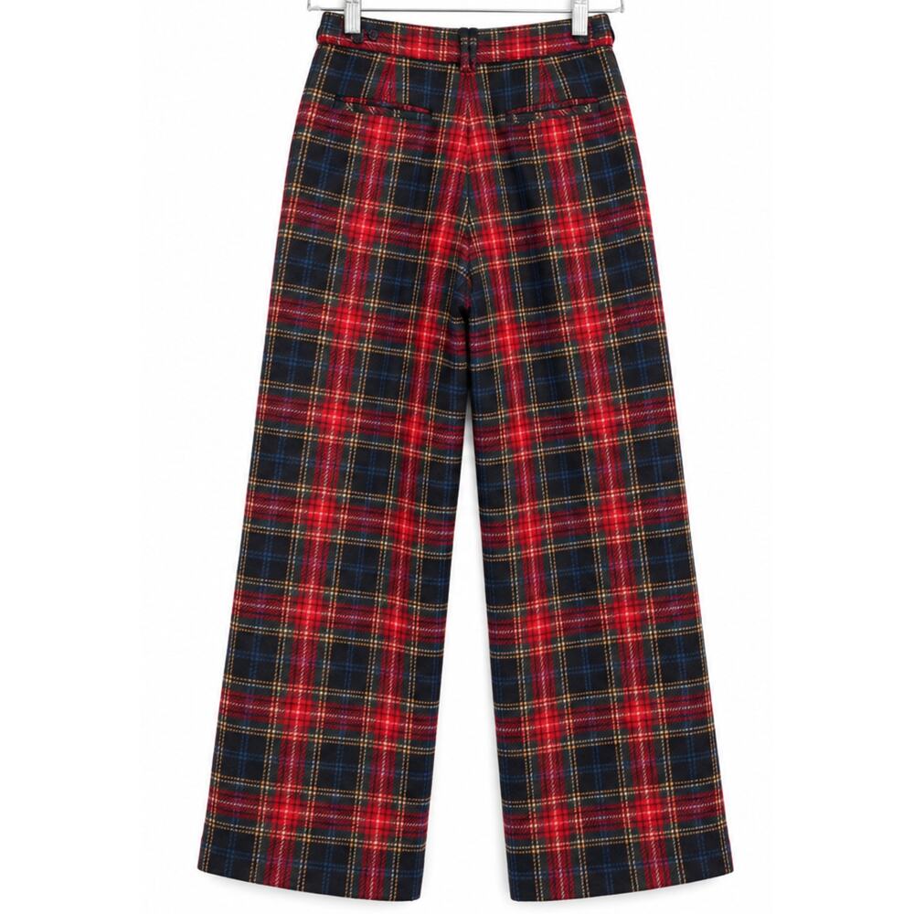 Liz Claiborne Hepburn Pants Wool Plaid Wide Leg 4 Tartan High Rise Preppy - Picture 3 of 10